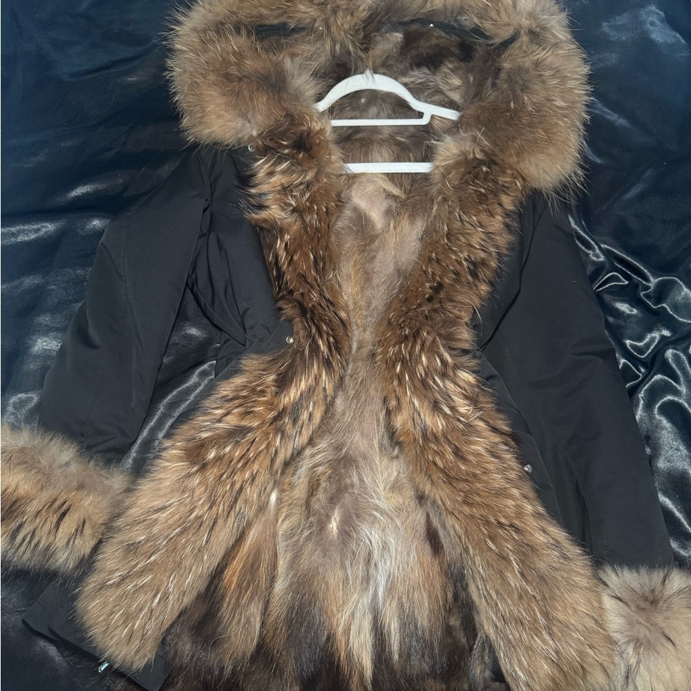 Women's Black and Brown Fur-Trimmed Jacket